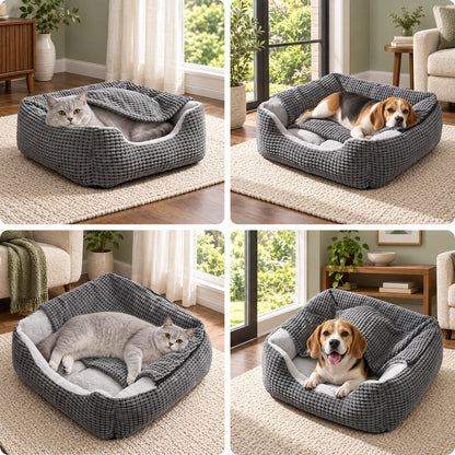 Fluffy Burrow Cave Pet Bed with Blanket and Bolsters for Dogs & Cats