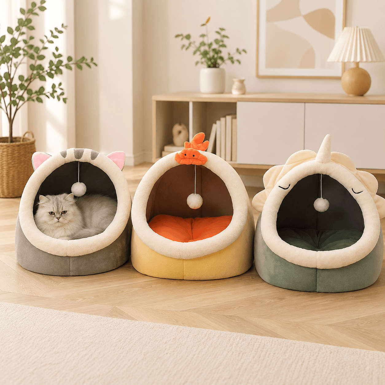 Cosy Enclosed Cat Cave Bed - Animal Designs