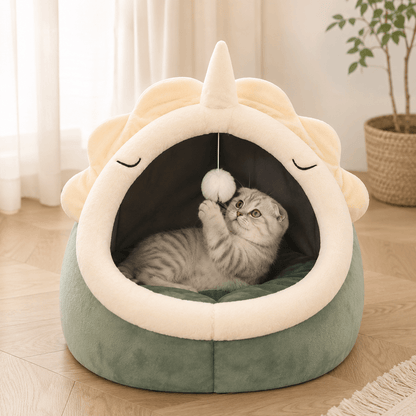 Cosy Enclosed Cat Cave Bed - Animal Designs
