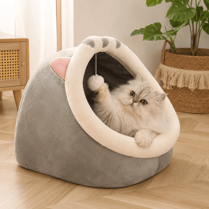 Cosy Enclosed Cat Cave Bed - Animal Designs