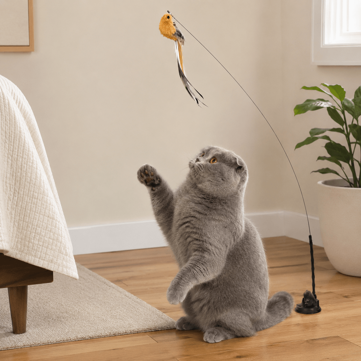 Interactive Flying Bird Cat Toy with Suction Base