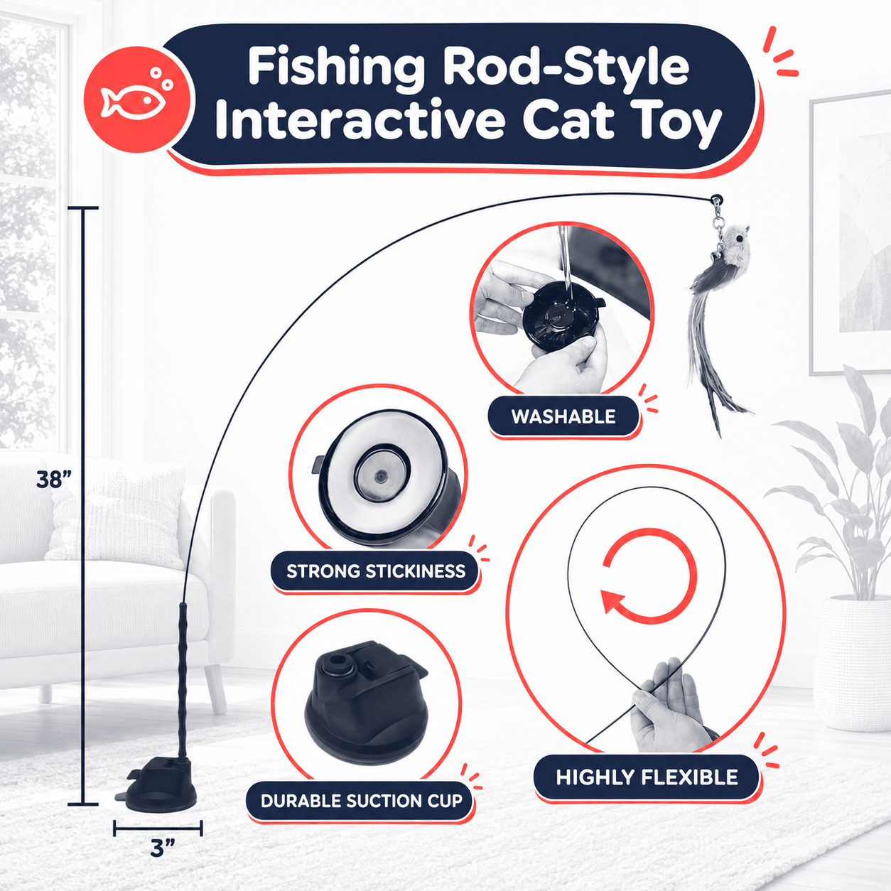 Interactive Flying Bird Cat Toy with Suction Base
