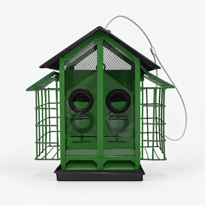 Hanging Metal Bird Feeder with Double Suet Cages and 2 kg Capacity & Weatherproof Roof