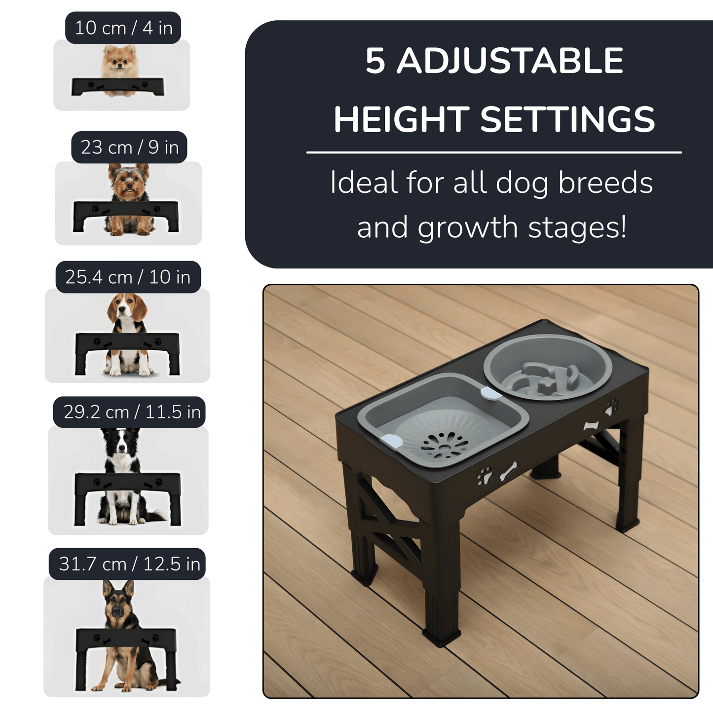 3-in-1 Adjustable Dog Bowl Stand