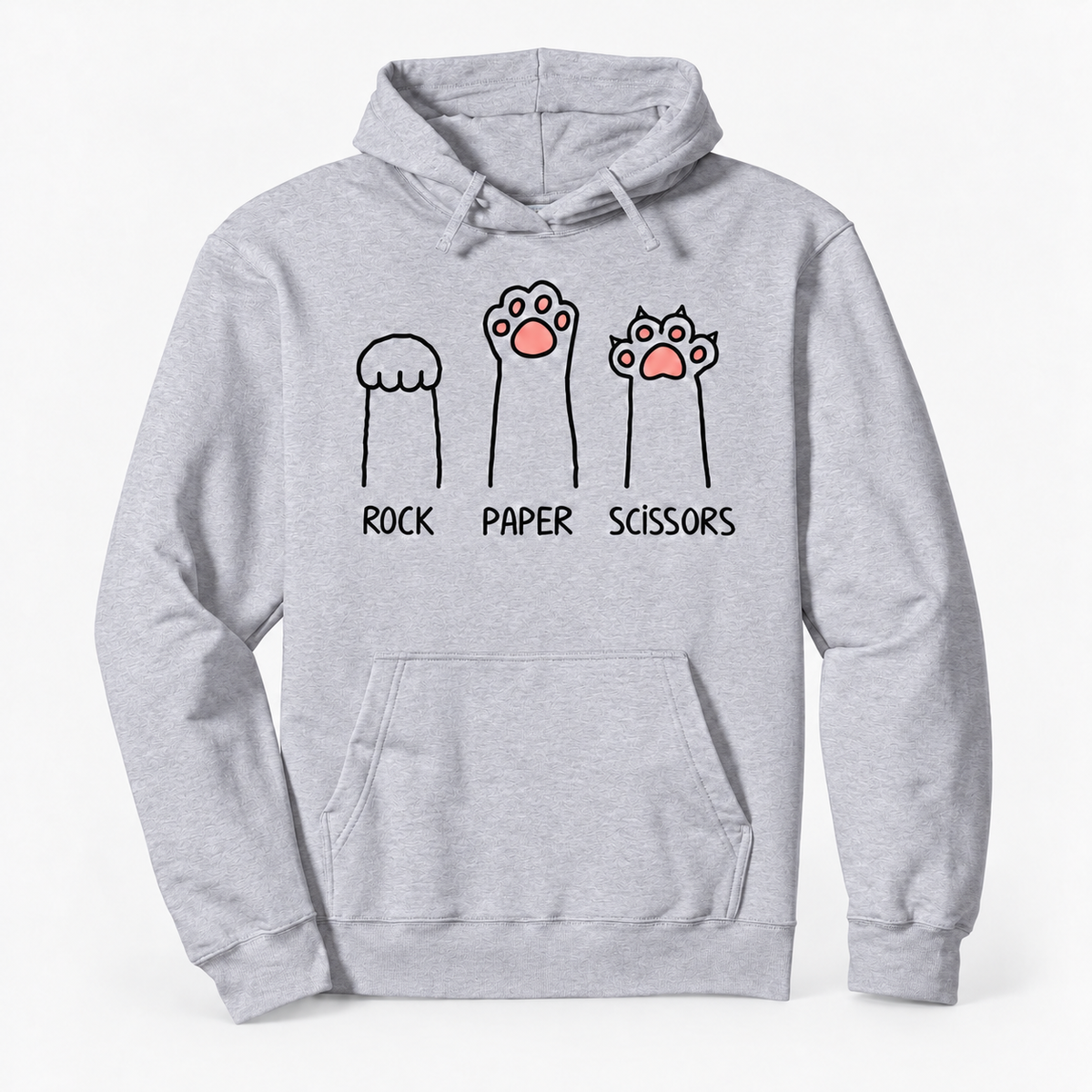 Rock Paper Scissors Cat Paw Graphic Cotton-Blend Pullover Hoodie with Front Pocket