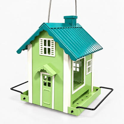Hanging Weatherproof Metal House Shaped Bird Feeder with 1 kg Capacity