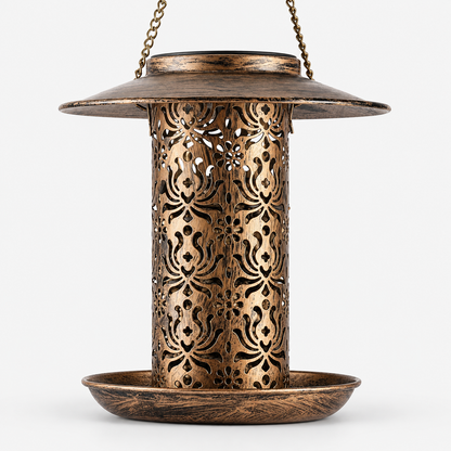 Solar Metal Bird Feeder Lantern with 1 kg Capacity, LED Light & Hanging Hook