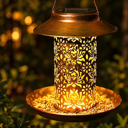 Solar Metal Bird Feeder Lantern with 1 kg Capacity, LED Light & Hanging Hook
