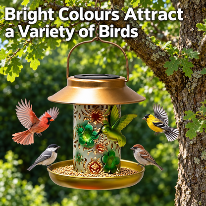 Solar Metal Bird Feeder Lantern with LED Light & Hanging Hook