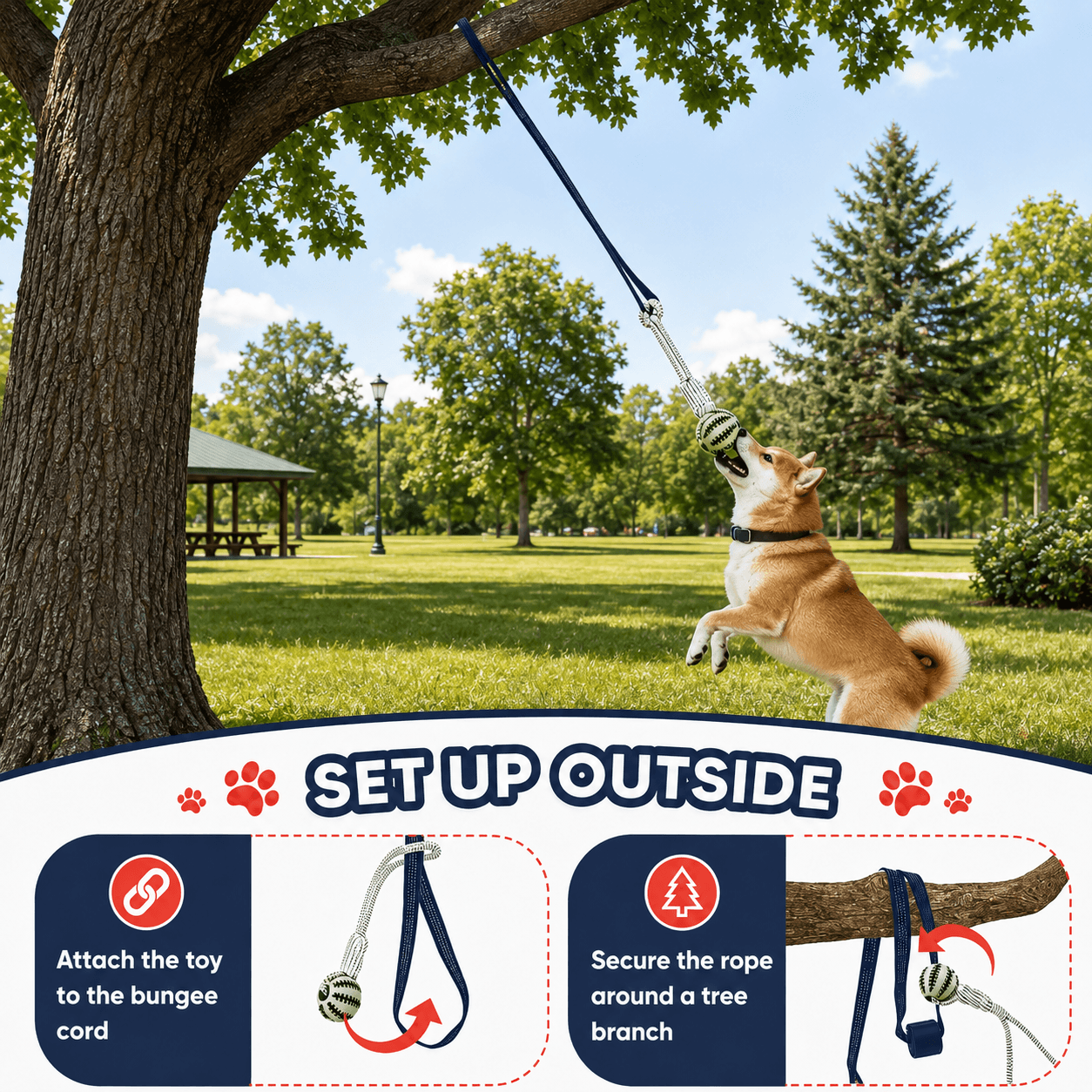 Dog Interactive Bungee Tug Toy with Chew Rope & Treat Ball