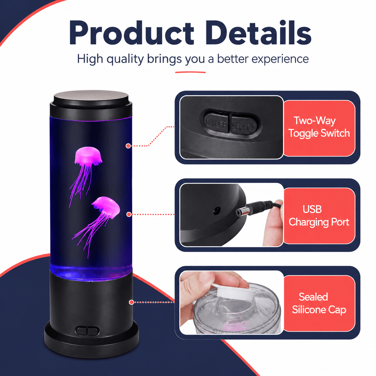 LED Jellyfish Night Light Lamp with 7 Color Setting