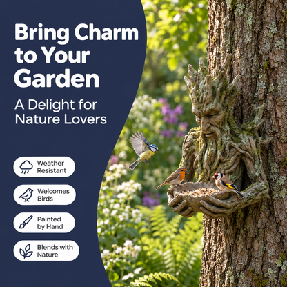 Resin Bird Feeder Tree Spirit Sculpture with Hidden Hanger for Garden Décor