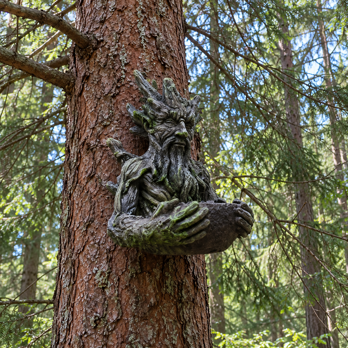 Resin Bird Feeder Tree Spirit Sculpture with Hidden Hanger for Garden Décor