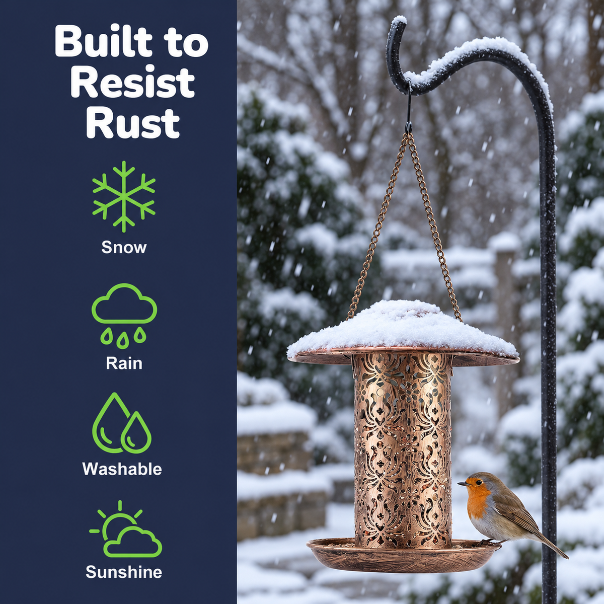 Solar Metal Bird Feeder Lantern with 1 kg Capacity, LED Light & Hanging Hook