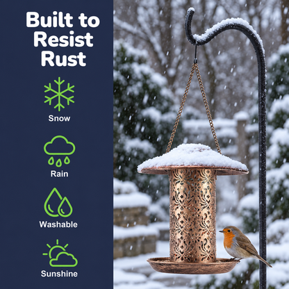 Solar Metal Bird Feeder Lantern with 1 kg Capacity, LED Light & Hanging Hook