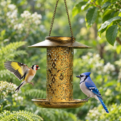 Solar Metal Bird Feeder Lantern with 1 kg Capacity, LED Light & Hanging Hook