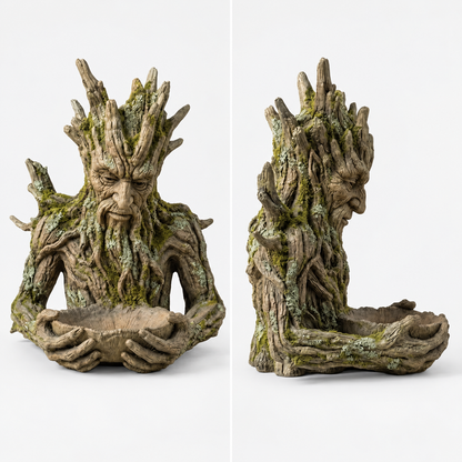 Resin Bird Feeder Tree Spirit Sculpture with Hidden Hanger for Garden Décor