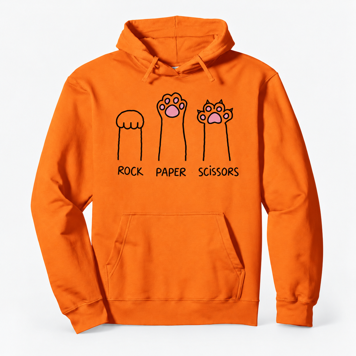 Rock Paper Scissors Cat Paw Graphic Cotton-Blend Pullover Hoodie with Front Pocket