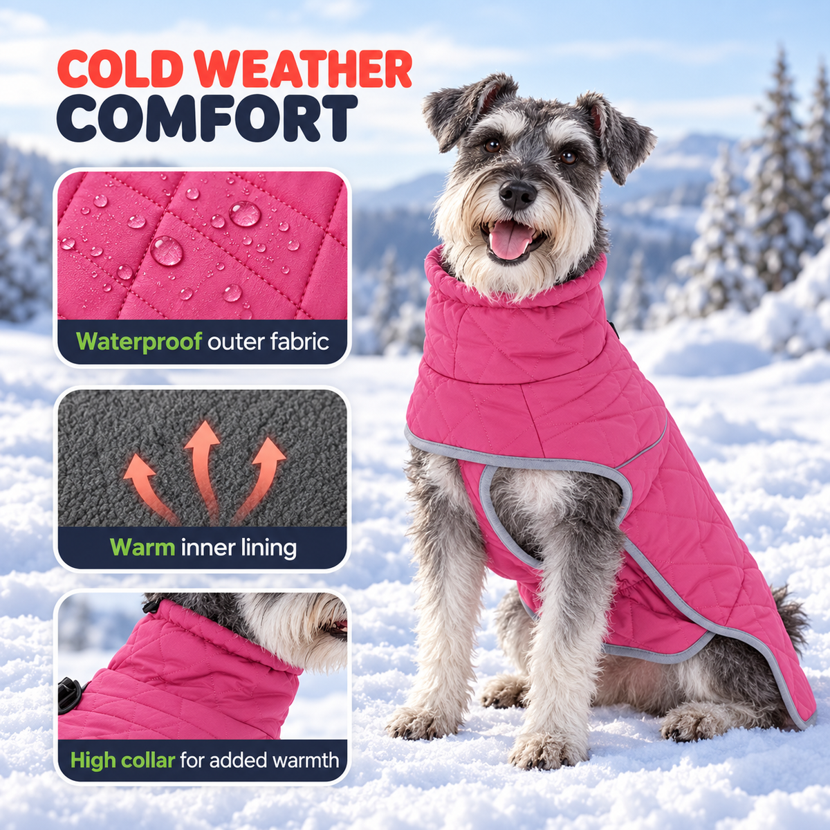 Waterproof Reflective Winter Dog Coat & Jacket with Warm Lining and Lead Attachment