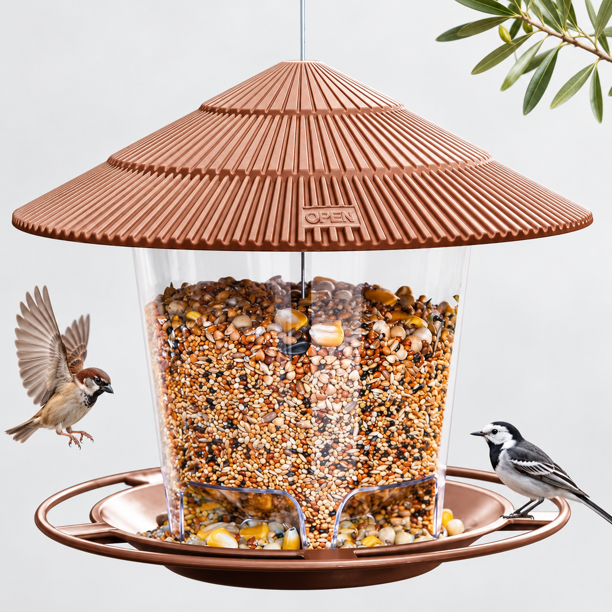 Hanging Plastic Bird Feeder with Clear Seed Compartment, Drainage & Twist-Lock Lid