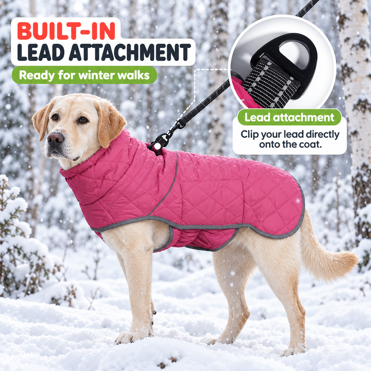Waterproof Reflective Winter Dog Coat & Jacket with Warm Lining and Lead Attachment
