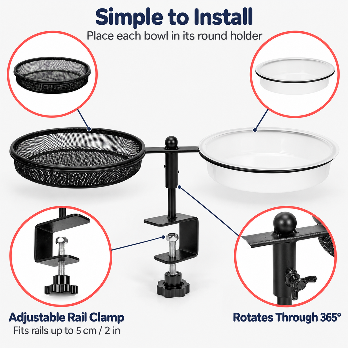 Deck-Mount Bird Feeder & Planter with Mesh Tray, Water Bowl & 360° Rotation
