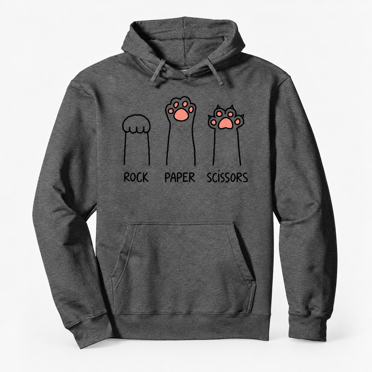 Rock Paper Scissors Cat Paw Graphic Cotton-Blend Pullover Hoodie with Front Pocket