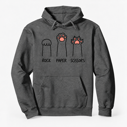 Rock Paper Scissors Cat Paw Graphic Cotton-Blend Pullover Hoodie with Front Pocket