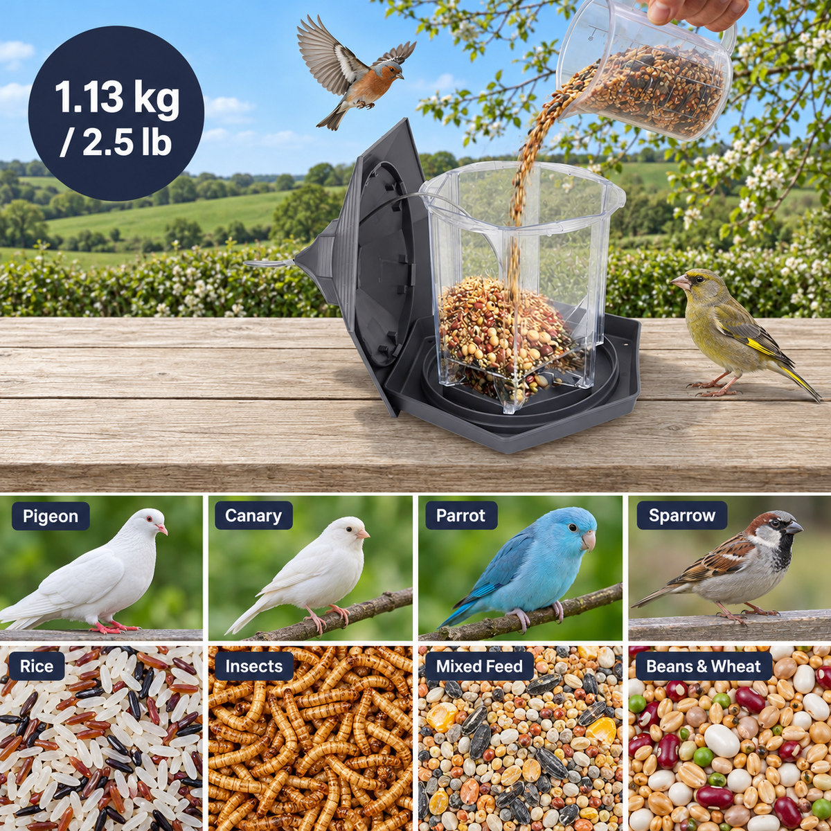 Large Squirrel Proof Hanging Bird Feeder with 2.5 lb Capacity & Transparent Chamber