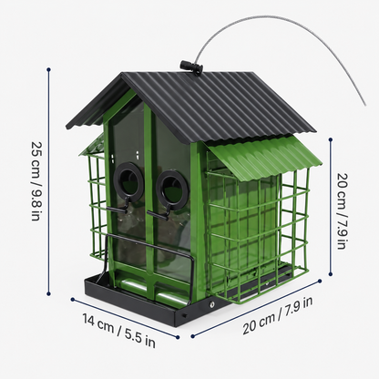 Hanging Metal Bird Feeder with Double Suet Cages and 2 kg Capacity & Weatherproof Roof