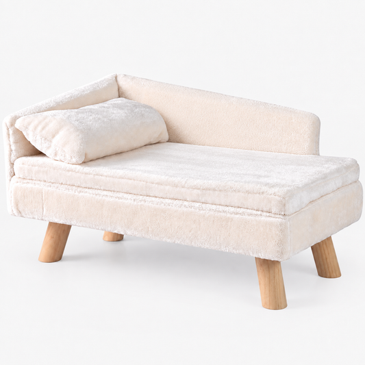 Waterproof Elevated Plush Sofa Pet Bed with Wooden Legs & Pillow for Small Dogs & Cats