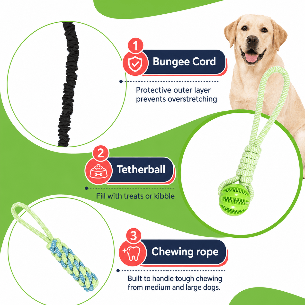 Dog Interactive Bungee Tug Toy with Chew Rope & Treat Ball