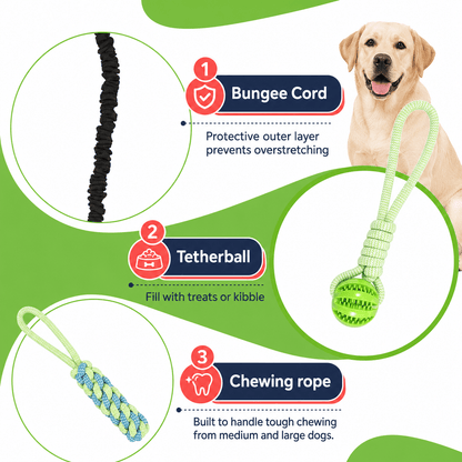 Dog Interactive Bungee Tug Toy with Chew Rope & Treat Ball