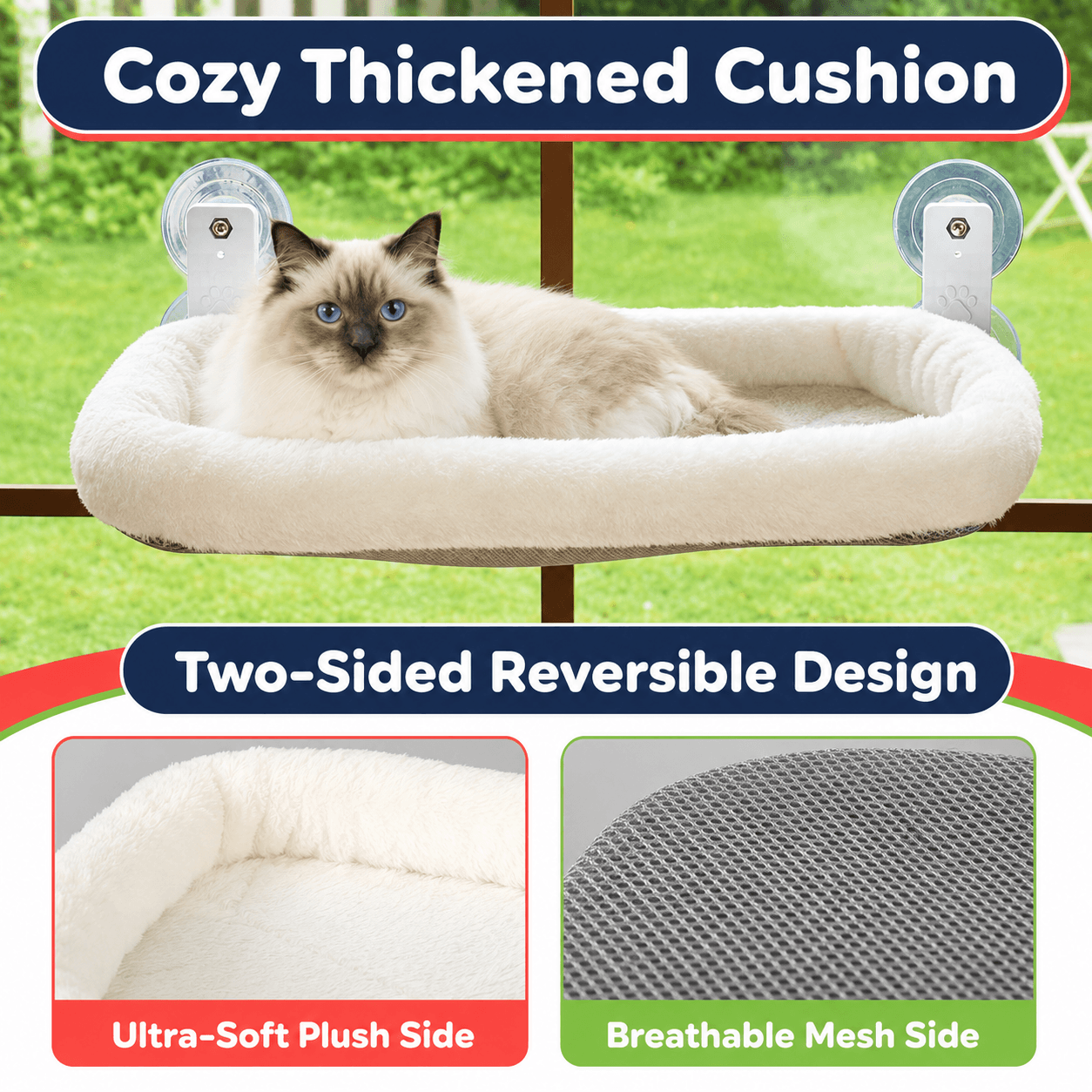 Cosy and Foldable Cat Bed Window Hammock & Perch with Suction Cups