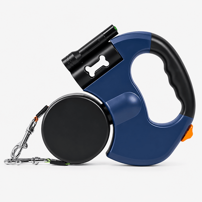 3 Meters Tangle-Free Double Retractable Dog Lead with Light and Poop Bag Holder