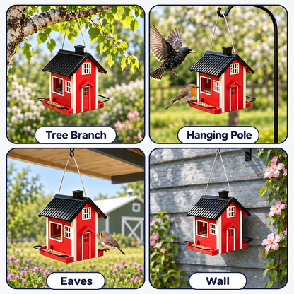 Hanging Weatherproof Metal House Shaped Bird Feeder with 1 kg Capacity