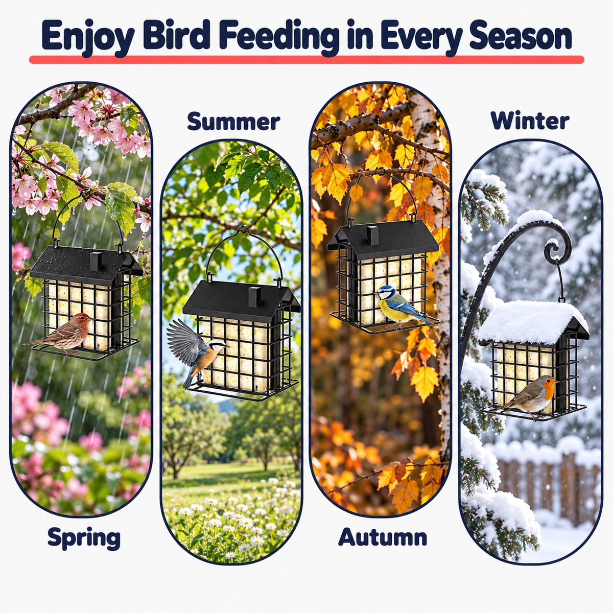 Hanging Metal Double Suet Bird Feeder with Weatherproof Roof & Dual-Sided Perch