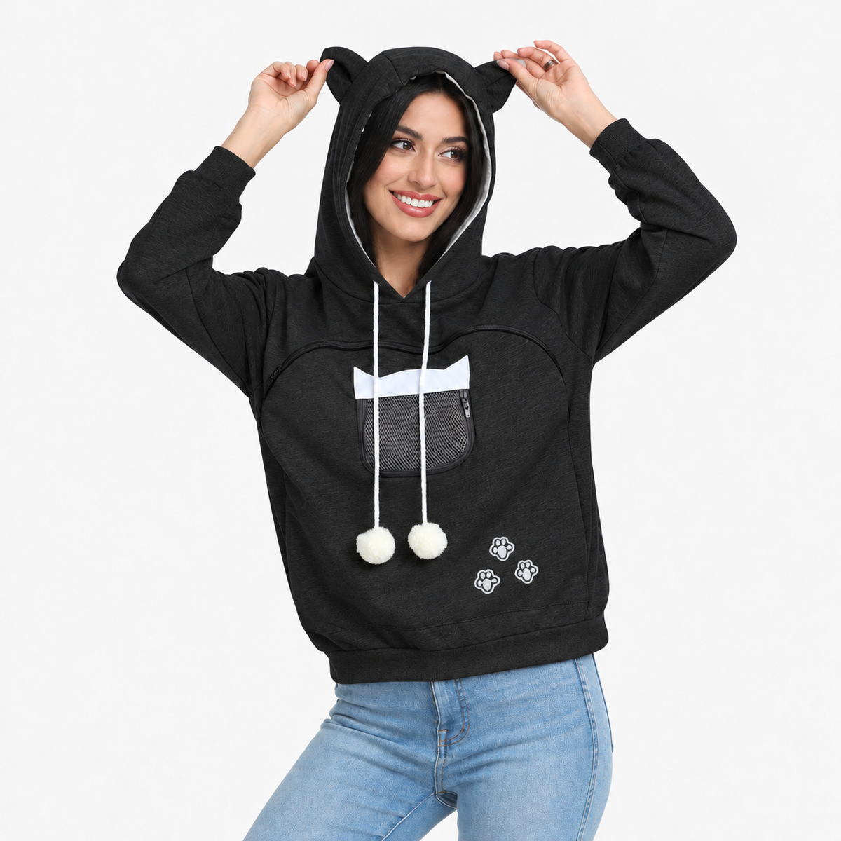 Pet Carrier Pullover Hoodie with Large Zipper Pouch and Peeping Hole for Carrying Small Dogs & Cats