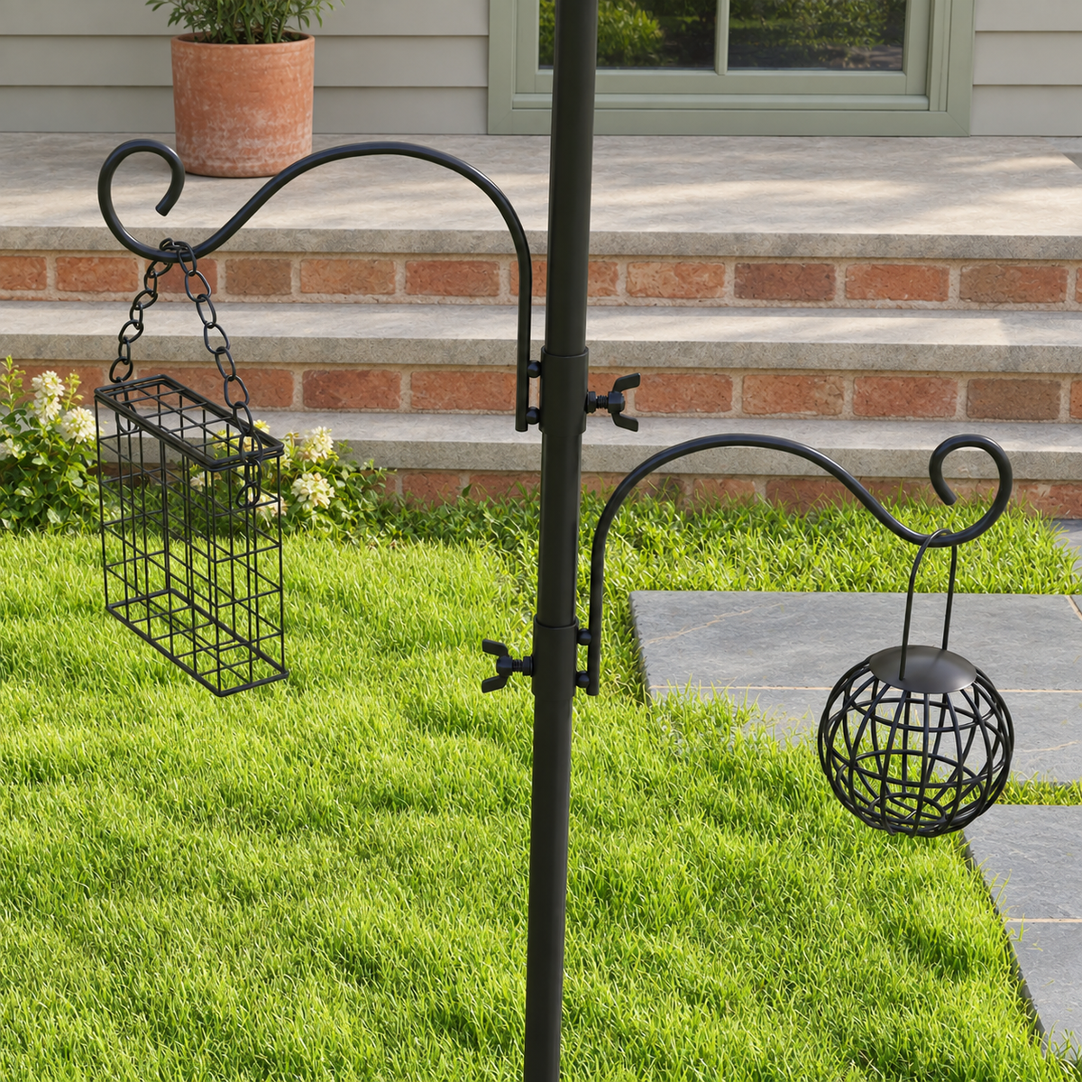 Steel Bird Feeding Station with 6 Hooks, 4 Feeders, Water & Mesh Trays