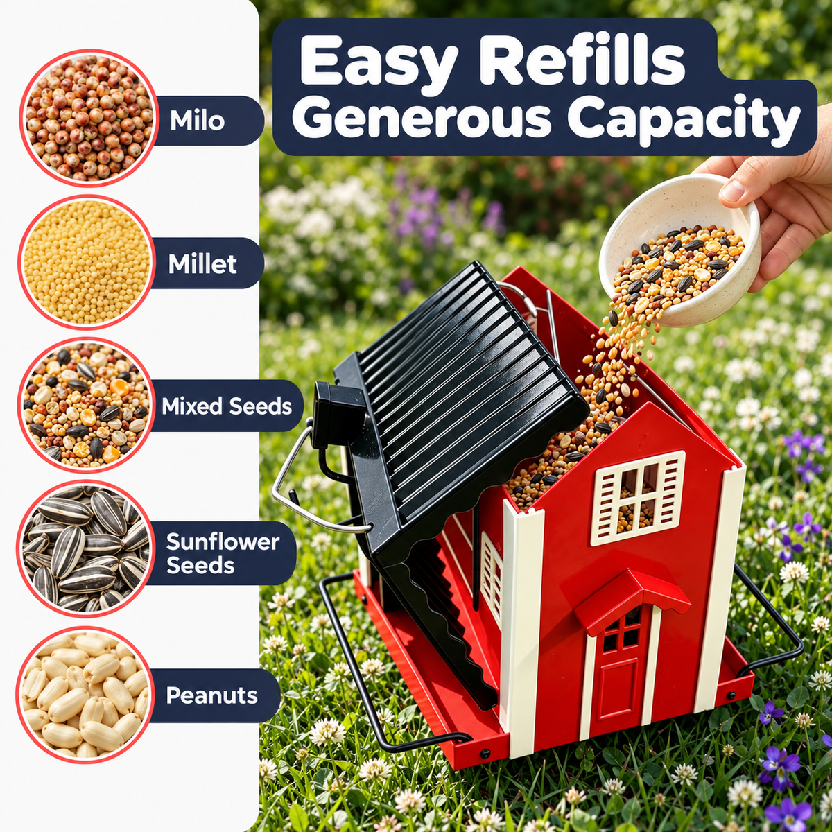 Hanging Weatherproof Metal House Shaped Bird Feeder with 1 kg Capacity