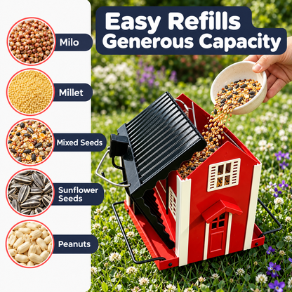 Hanging Weatherproof Metal House Shaped Bird Feeder with 1 kg Capacity