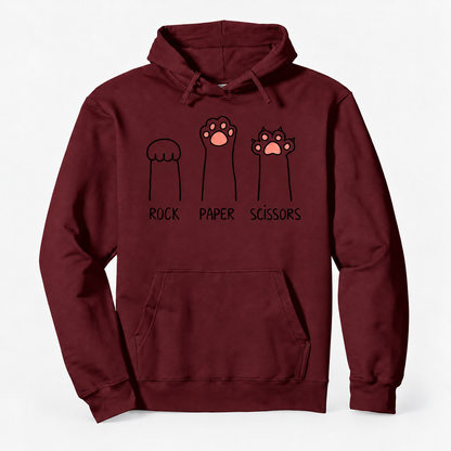 Rock Paper Scissors Cat Paw Graphic Cotton-Blend Pullover Hoodie with Front Pocket