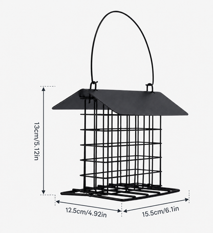 Hanging Metal Double Suet Bird Feeder with Weatherproof Roof & Dual-Sided Perch