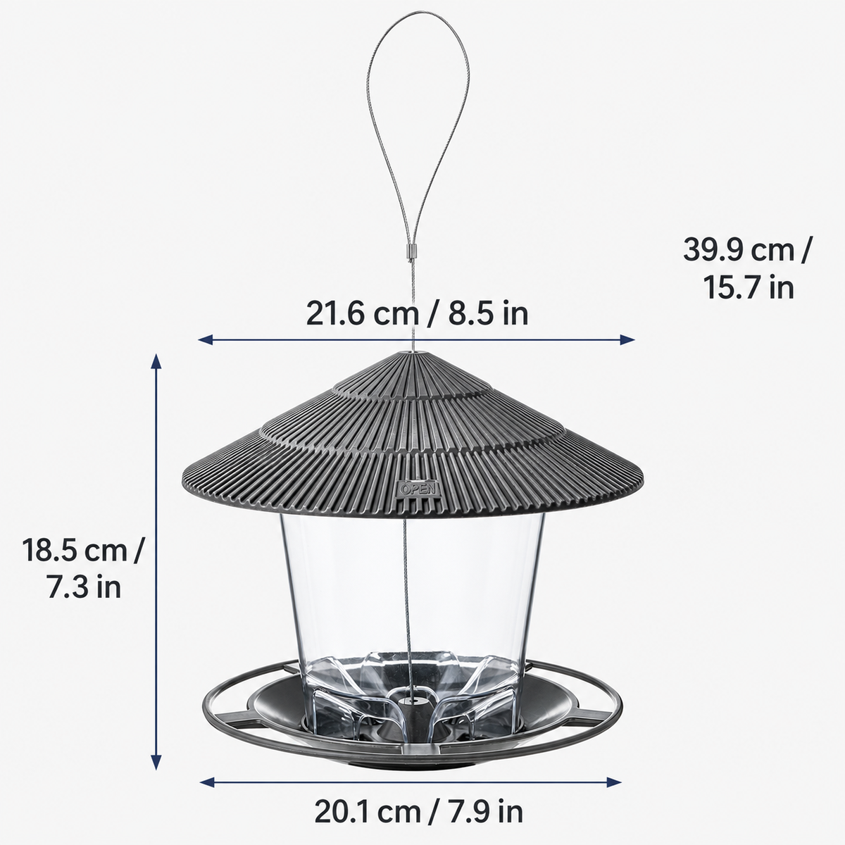 Hanging Plastic Bird Feeder with Clear Seed Compartment, Drainage & Twist-Lock Lid