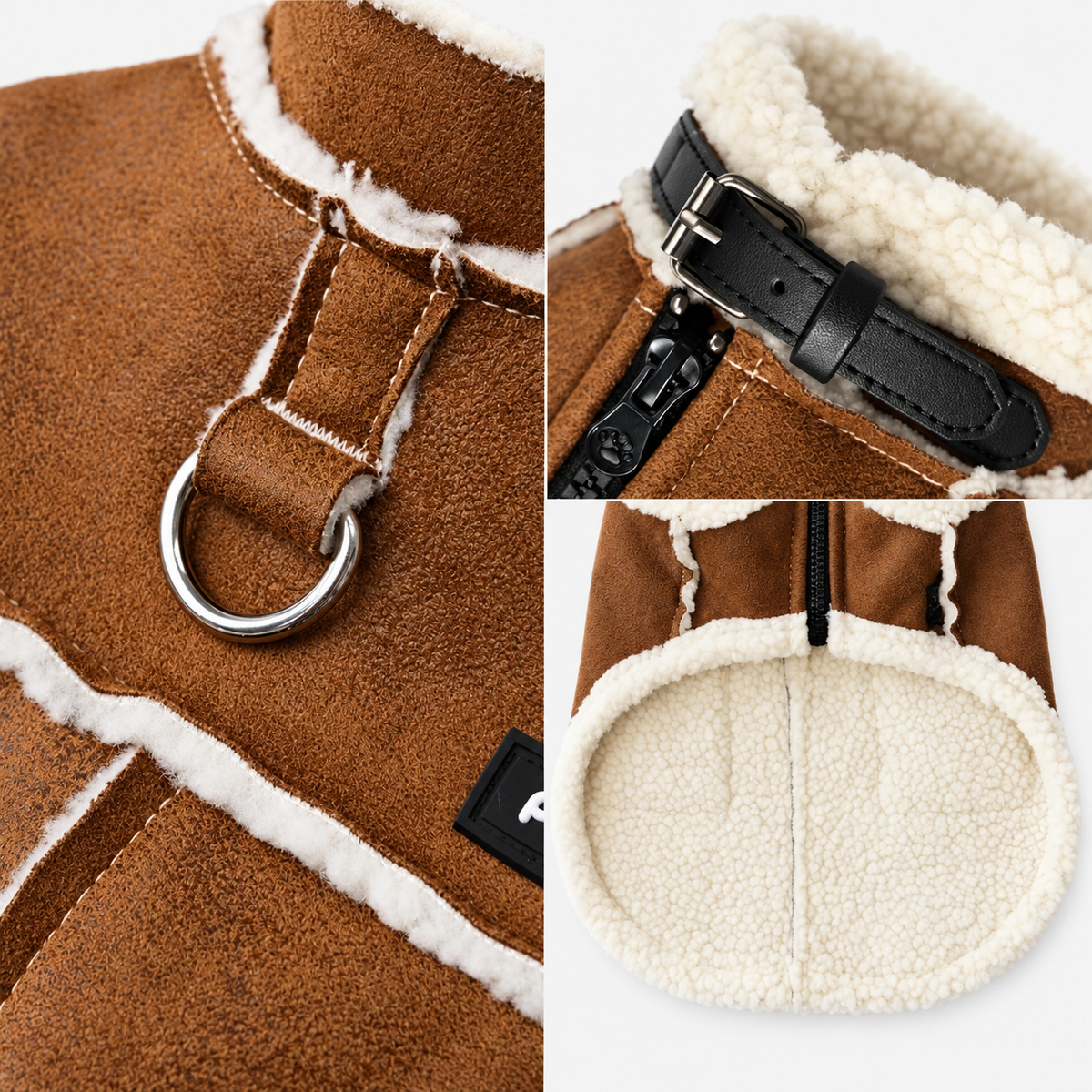 Cosy Warm Soft Lambswool Dog Zipper Coat & Jacket with Front and Back D-Ring and Pockets for Winter