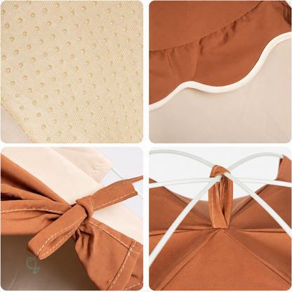 Pet tent non-slip base, scalloped canopy, curtain tie and support rods