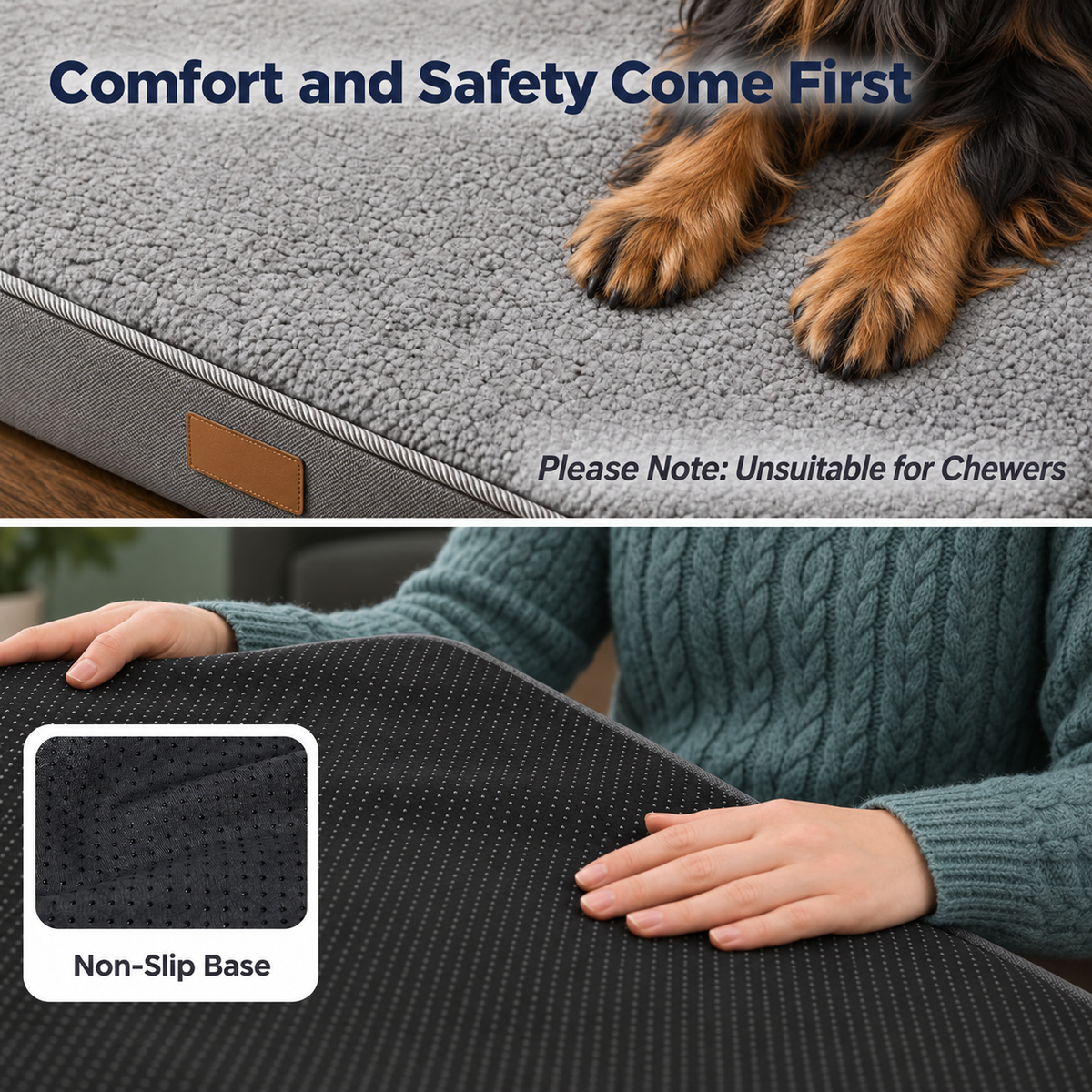 Non-slip mattress base and suitability guidance
