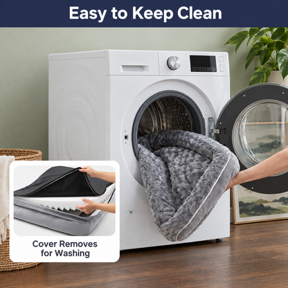 Grey removable cover being washed with foam removed