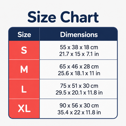 Fluffy plush pet sofa bed size chart, S to XL, centimetres and inches