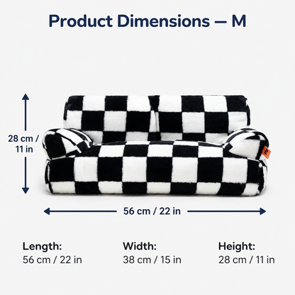 Medium checked pet sofa dimensions: 56 x 38 x 28 cm / 22 x 15 x 11 in